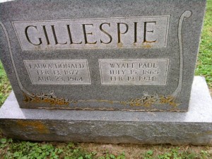 Gravestone of Wyatt Paul Gillespie and Laura Donald Gillespie; Stonewall Jackson Cemetery, Lexington, Virginia